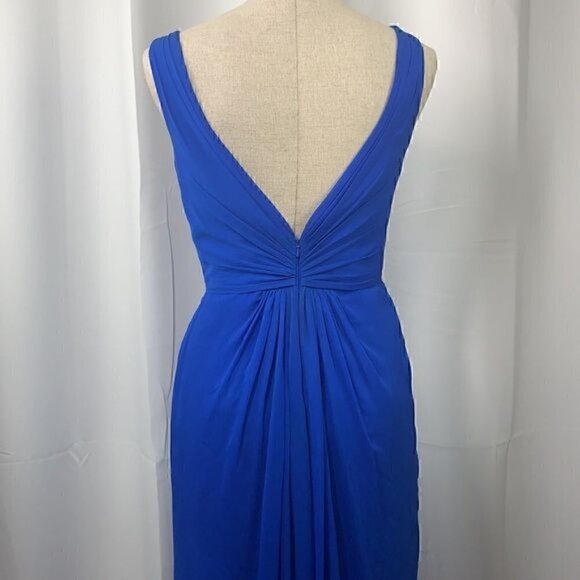 David's Bridal Faux-Wrap Pleated Chiffon Bridesmaid Dress Sz 4 Blue STYLE#F19585 - Picture 7 of 13